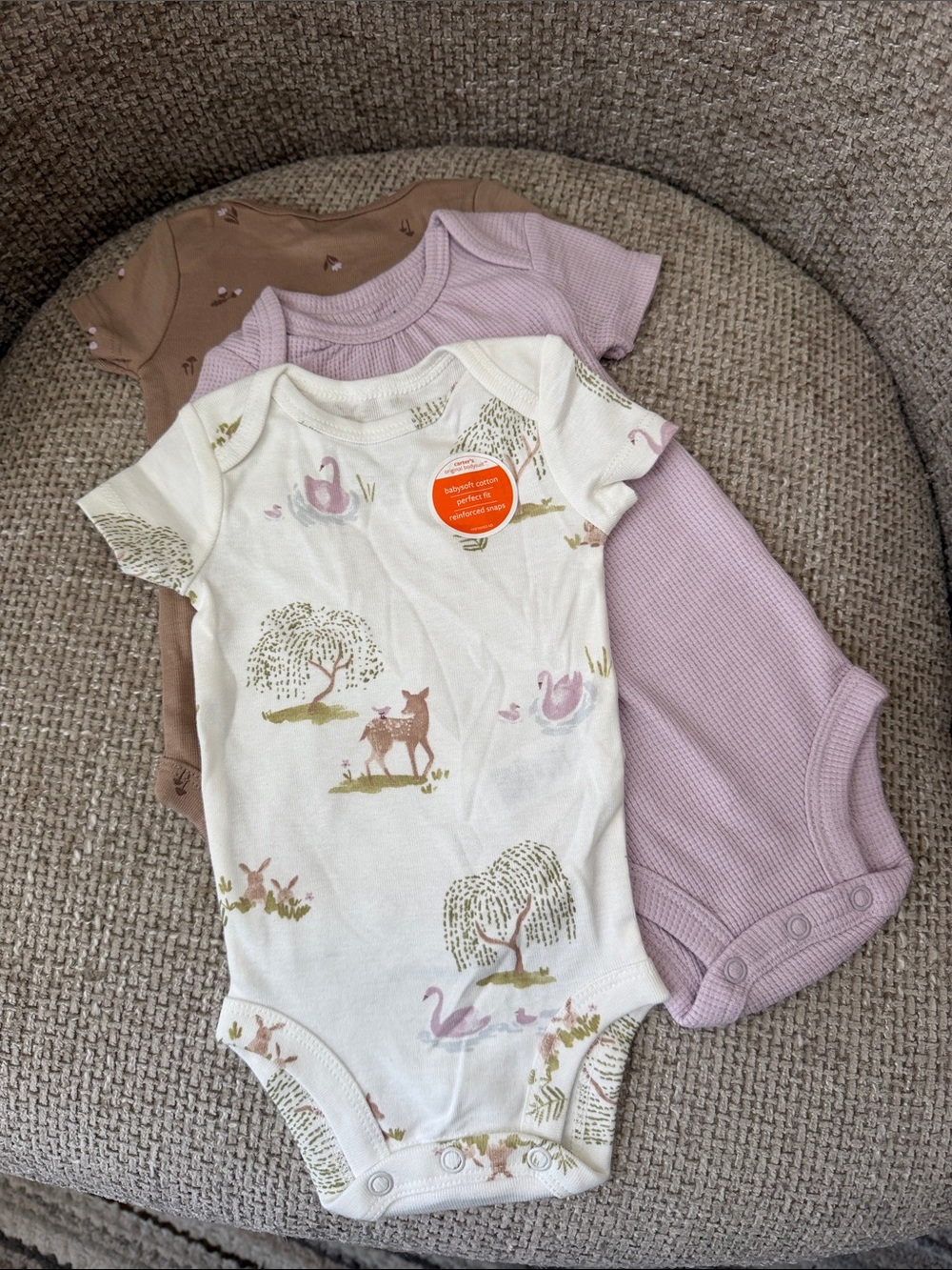 Carter's 3-Pack Baby Bodysuits in Cream, Mauve & Brown
